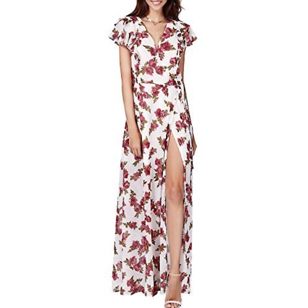 NWT Azalosie White Floral Maxi Wrap Dress XS
